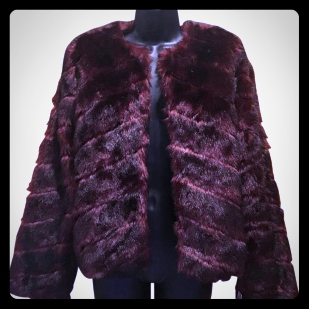 BELLE VERE Burgandy and Black Faux Fur Jacket
